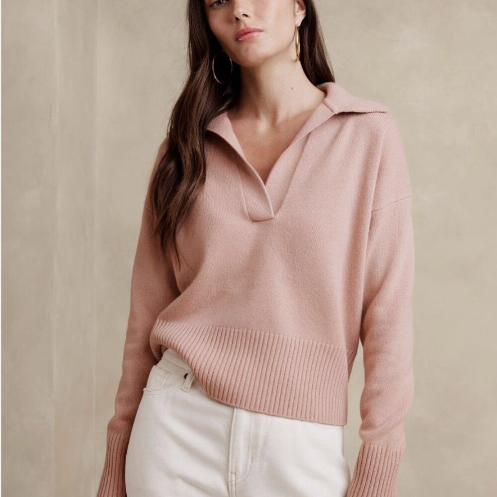 BANANA REPUBLIC Women Luna Super Soft Cashmere Sweater Polo Pink 2 $200